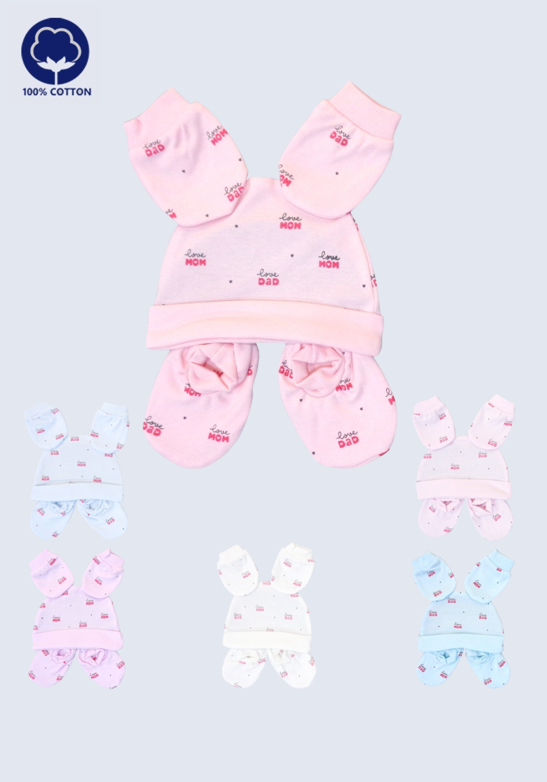 3-Piece Newborn Accessory Set – Cap, Mittens & Booties | 100% Cotton | Unisex