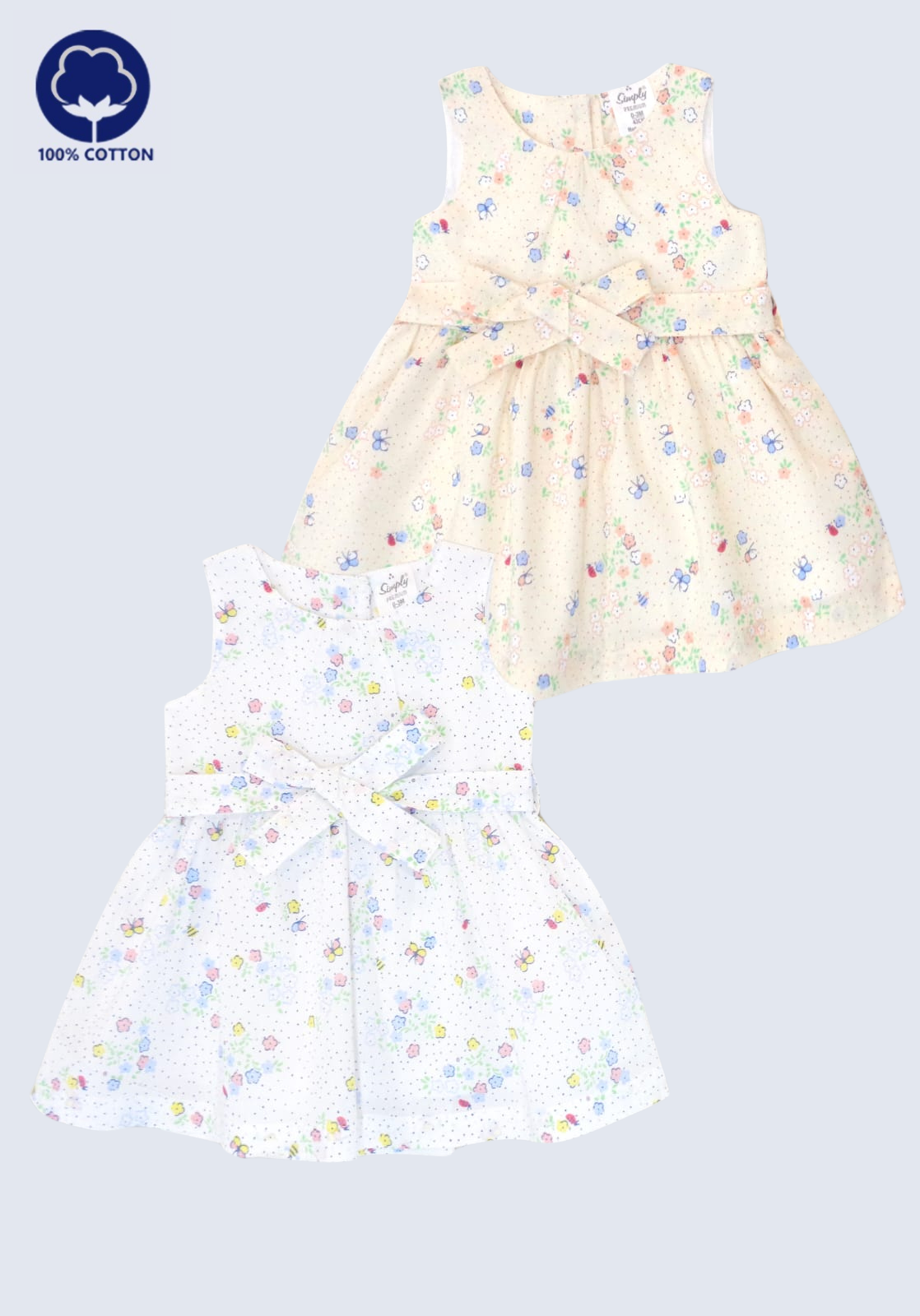 Girls' 100% Cotton Sleeveless Floral Dress with Bow – Summer Party Wear