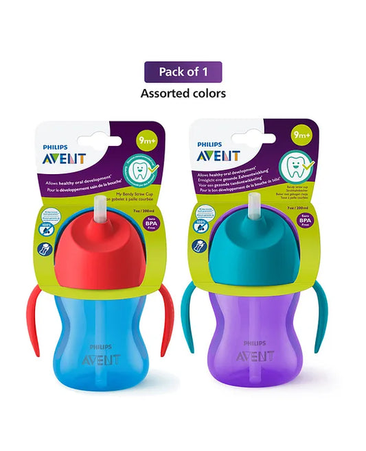 Avent Bendy Twin Handle Straw Cup I 9 M+ Plastic BPA Free - 200 ml (Color May Vary)