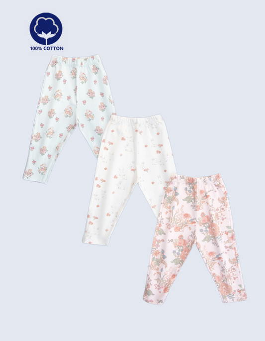 Girls Cotton Interlock Printed Leggings – Pack of 3