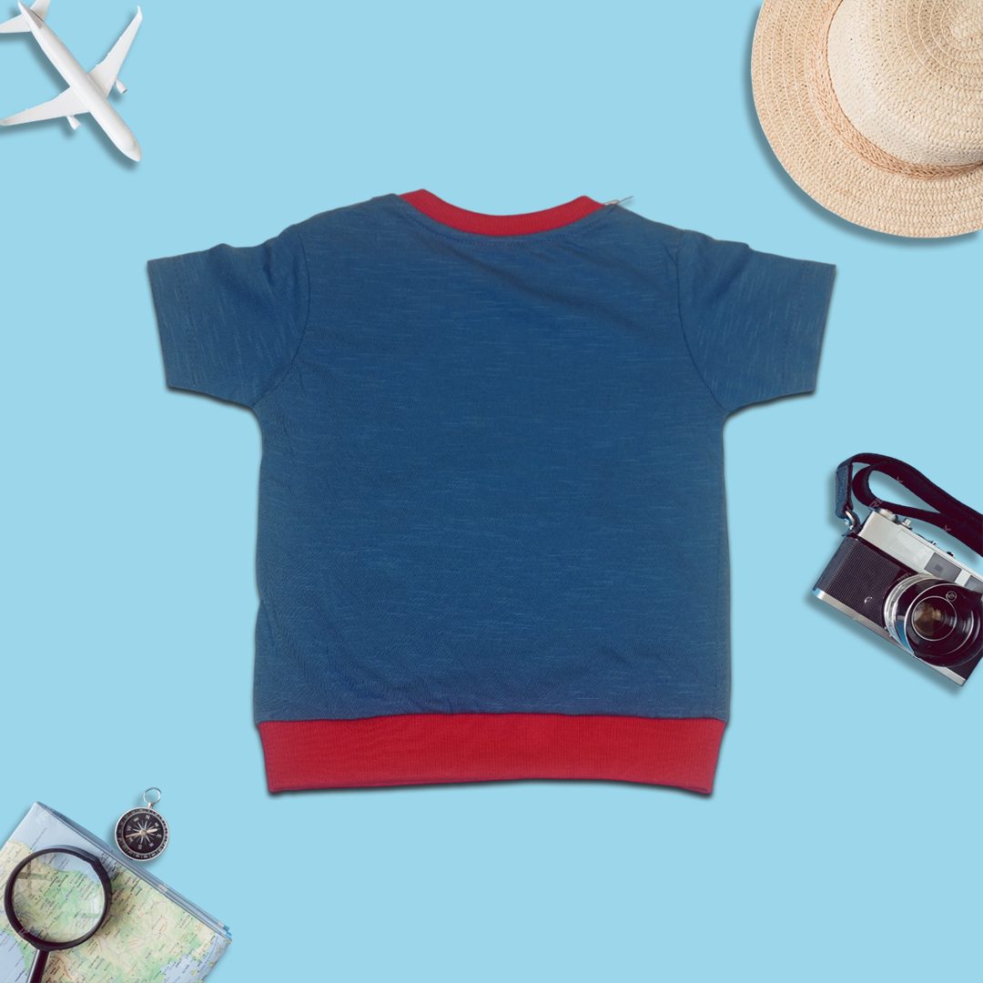 Kids Blue and Black Printed T-Shirts and Shorts Set