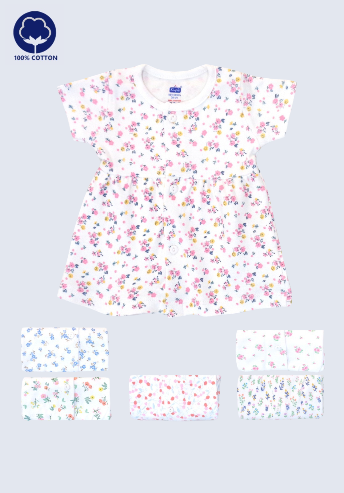 Pack of 3 Newborn Dresses and Frocks with Round Neck Design