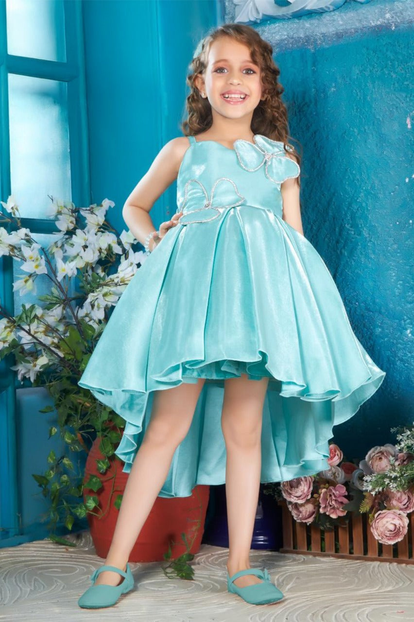 Sky Blue Satin High Low Frock