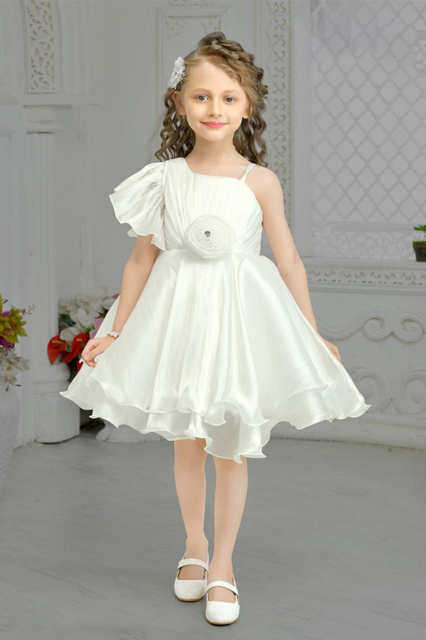 White Frock with Floral Embellish for Girls