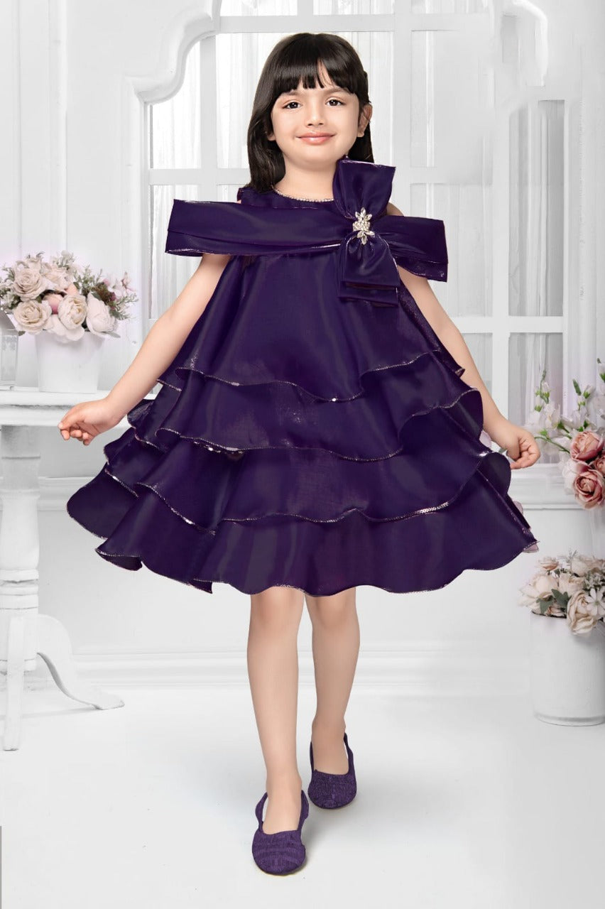 Dark Purple Kids Designer Party Wear Frock