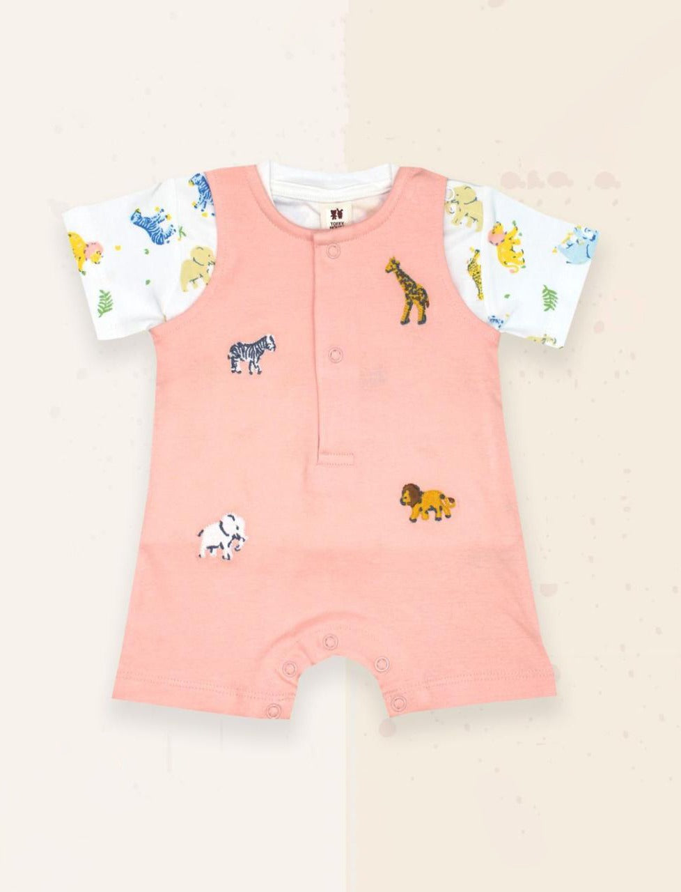 Baby Romper with Animal Embroidery and Printed Sleeves – Ideal for Everyday Wear