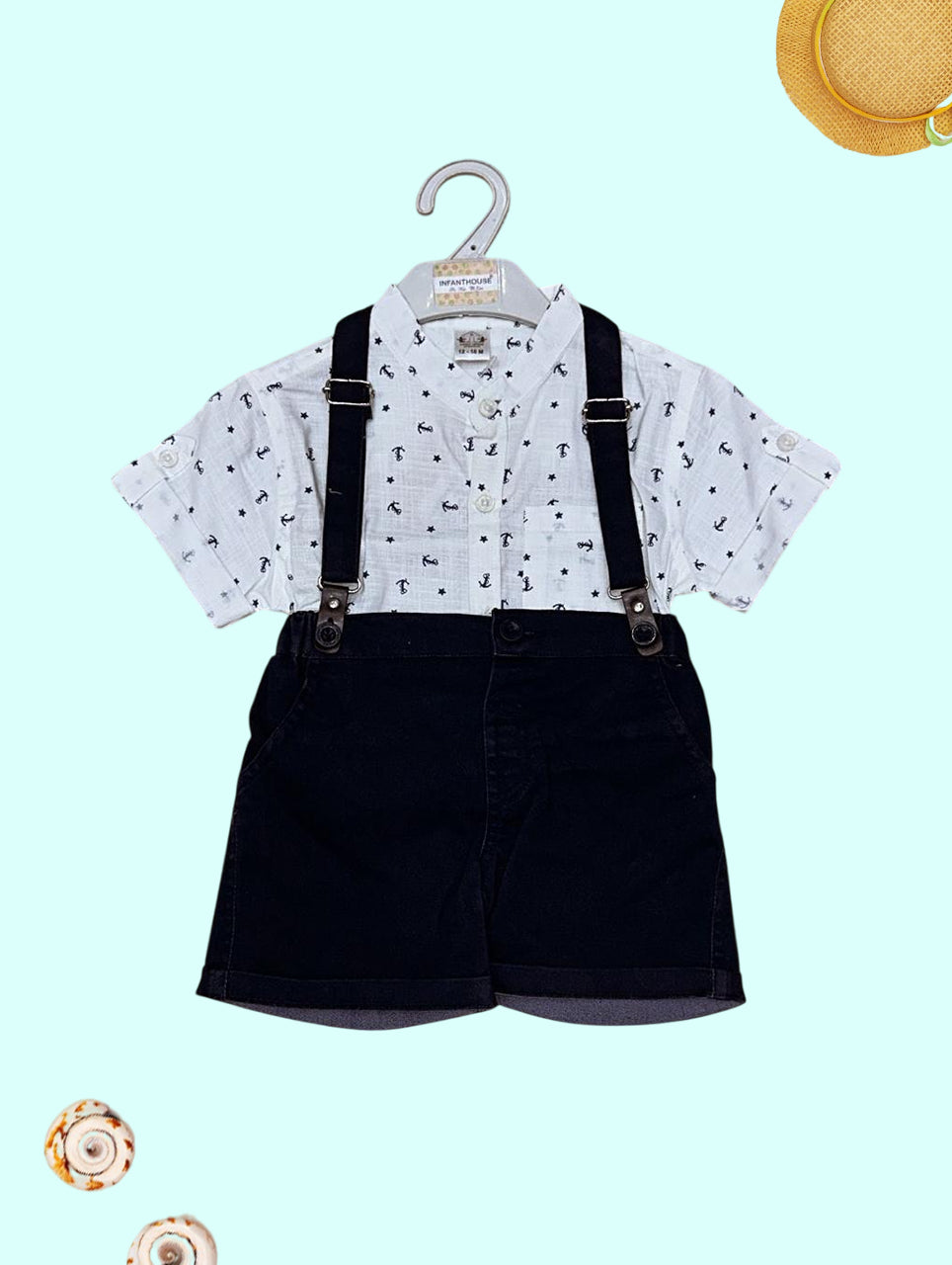 Anchor Print Shirt & Suspenders Shorts Set for Infants