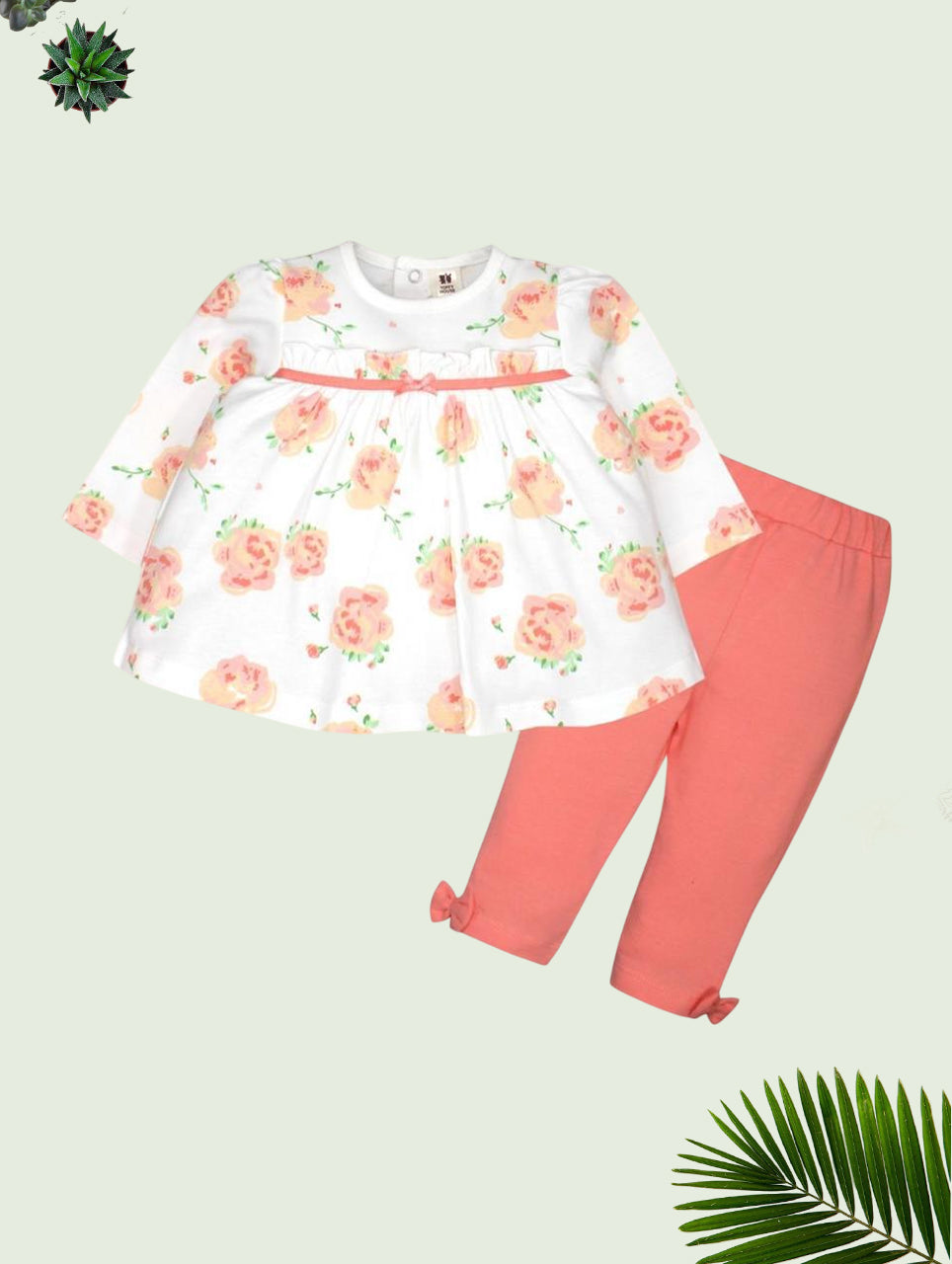 Peach Floral Tunic & Leggings Set for Babies