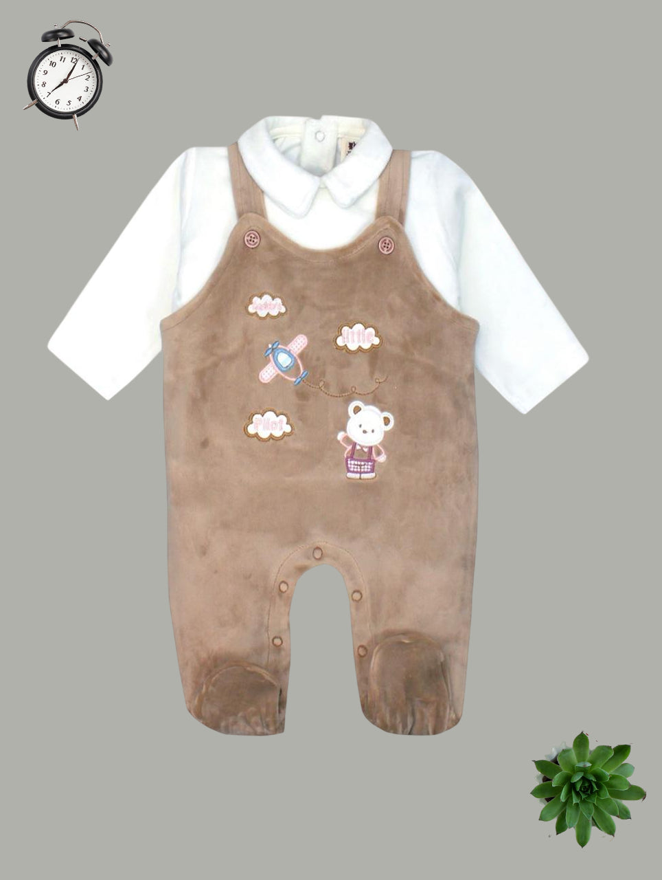Little Pilot Bear Velvet Romper Set for Babies