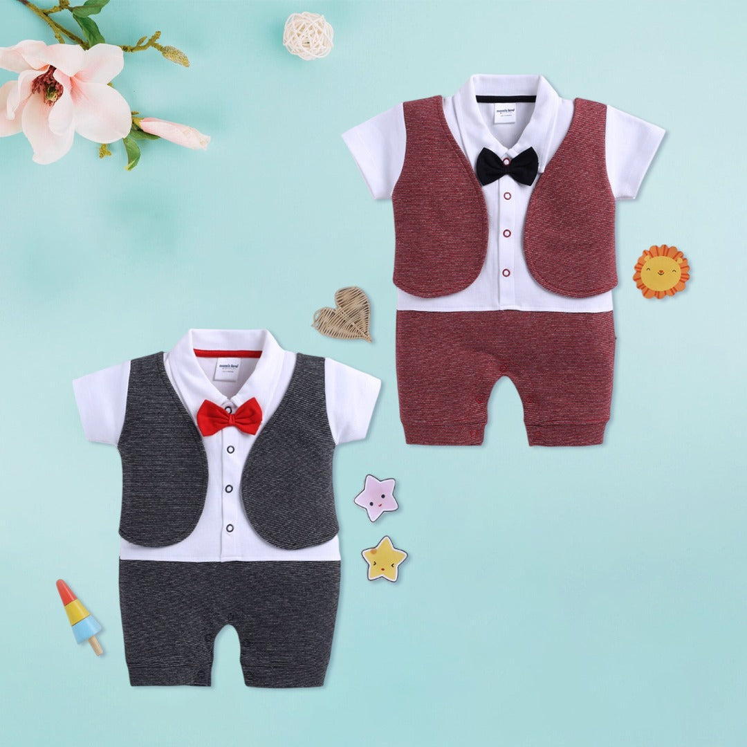 Baby Gentleman Vest Romper Set with Bow Tie (2 Colors)