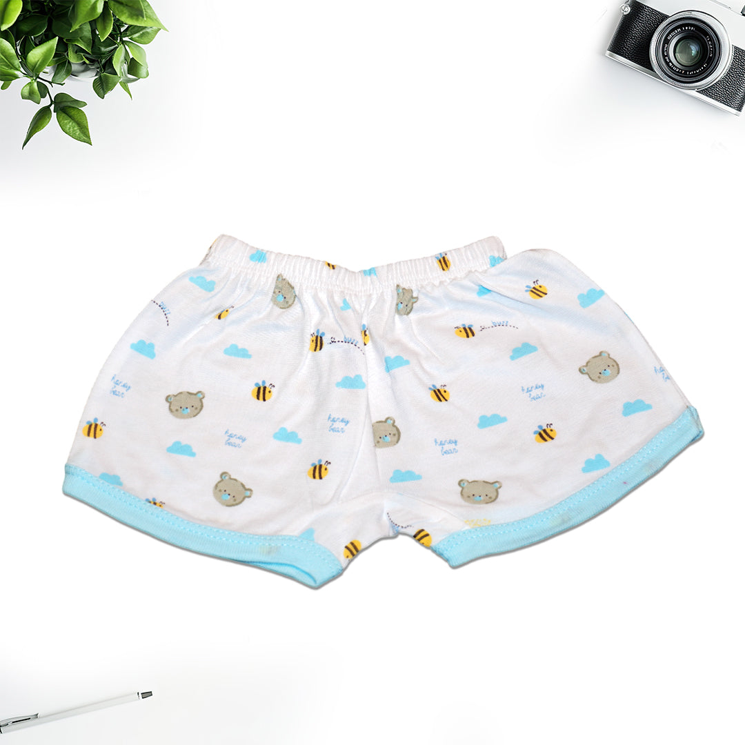 Sky Blue Bear Print Shirt & White Printed Shorts