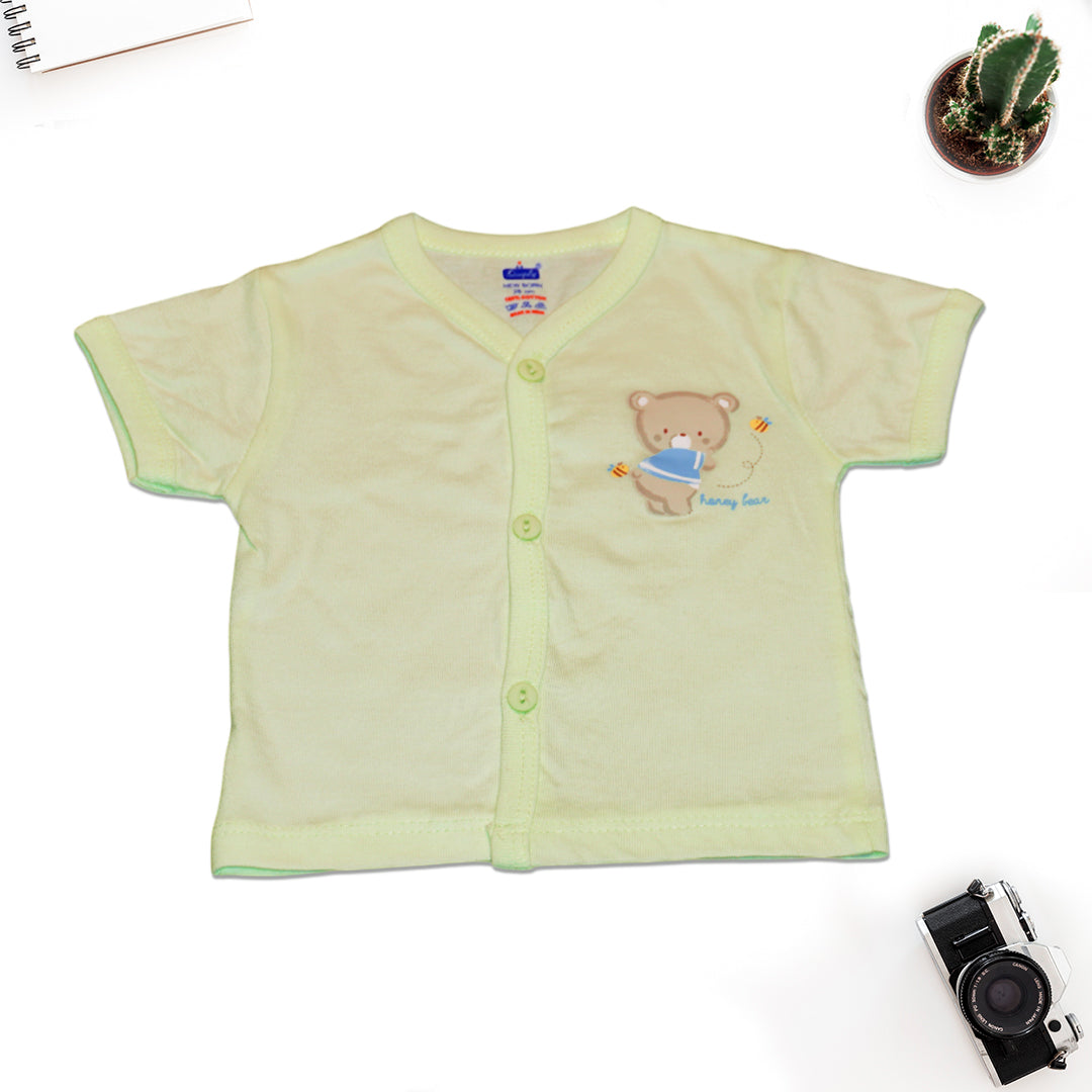 Baby Boys' Cotton Outfit Set – Bear Print Shirt & White Shorts