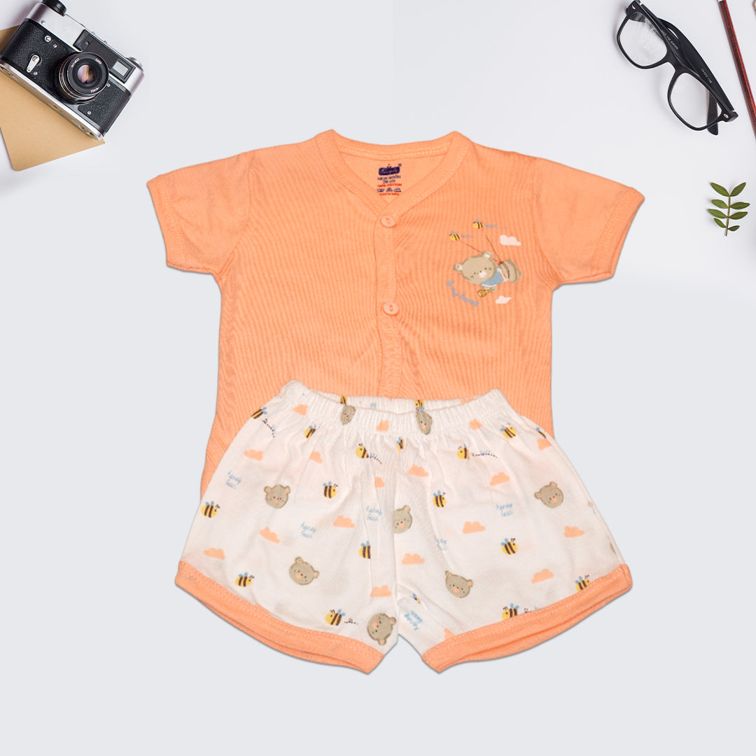 Baby Boys' Cotton Summer Outfit Set – Orange Shirt & Printed Shorts