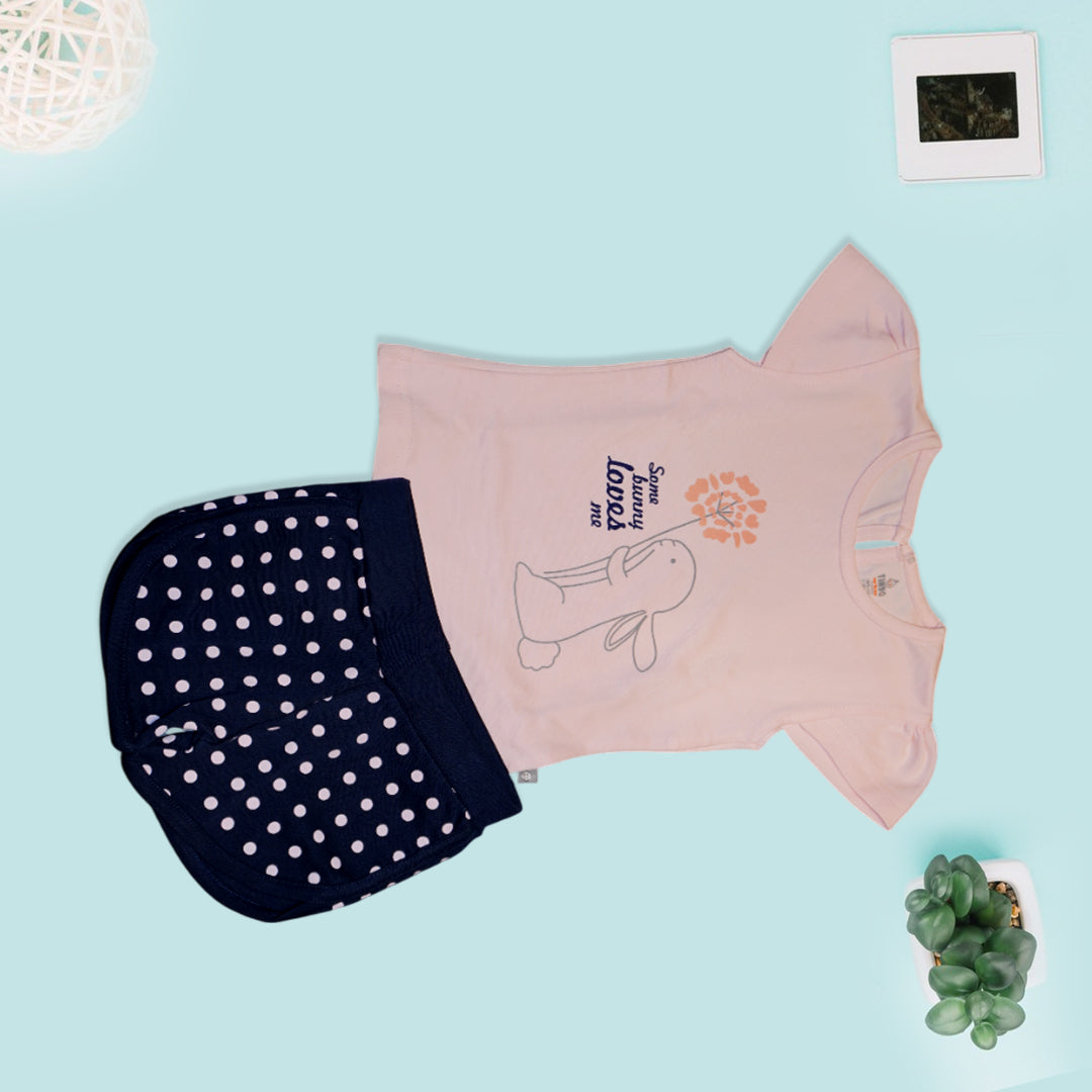 Pastel Pink Tees with Polka Dots Shorts
