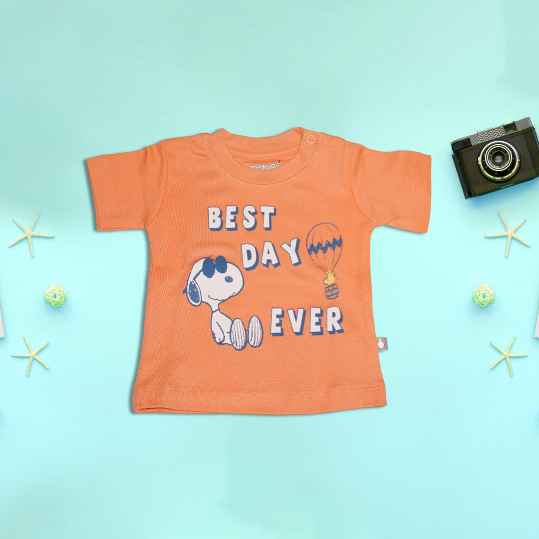 Kids Orange T-Shirt and Striped Blue Shorts Set