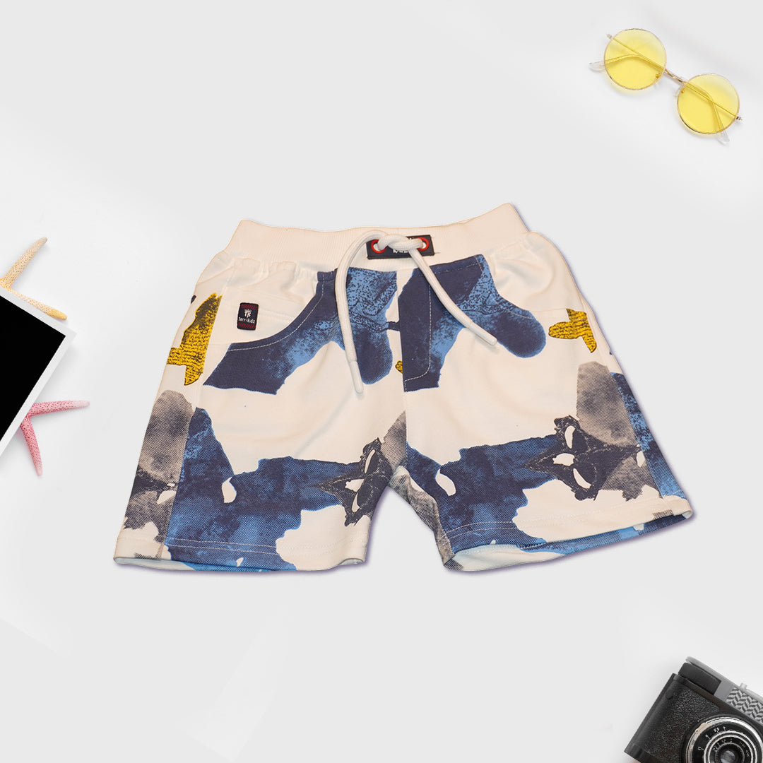 Blue and White Hoodie T-Shirt with Shorts Set