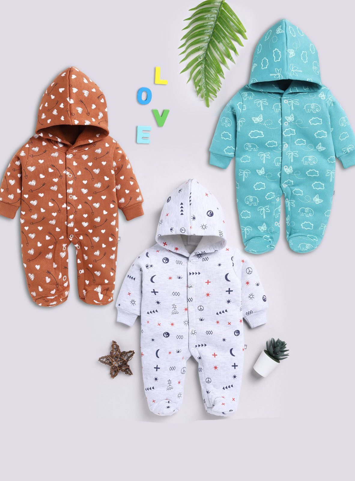 Printed Sleepsuit for Kids - Brown, Blue, White