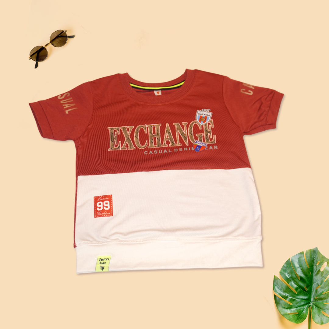 Kids Casual Red and White T-Shirt with Shorts