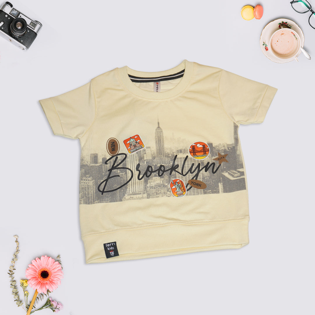 Kids Sandal T-Shirt with Black Denim Shorts