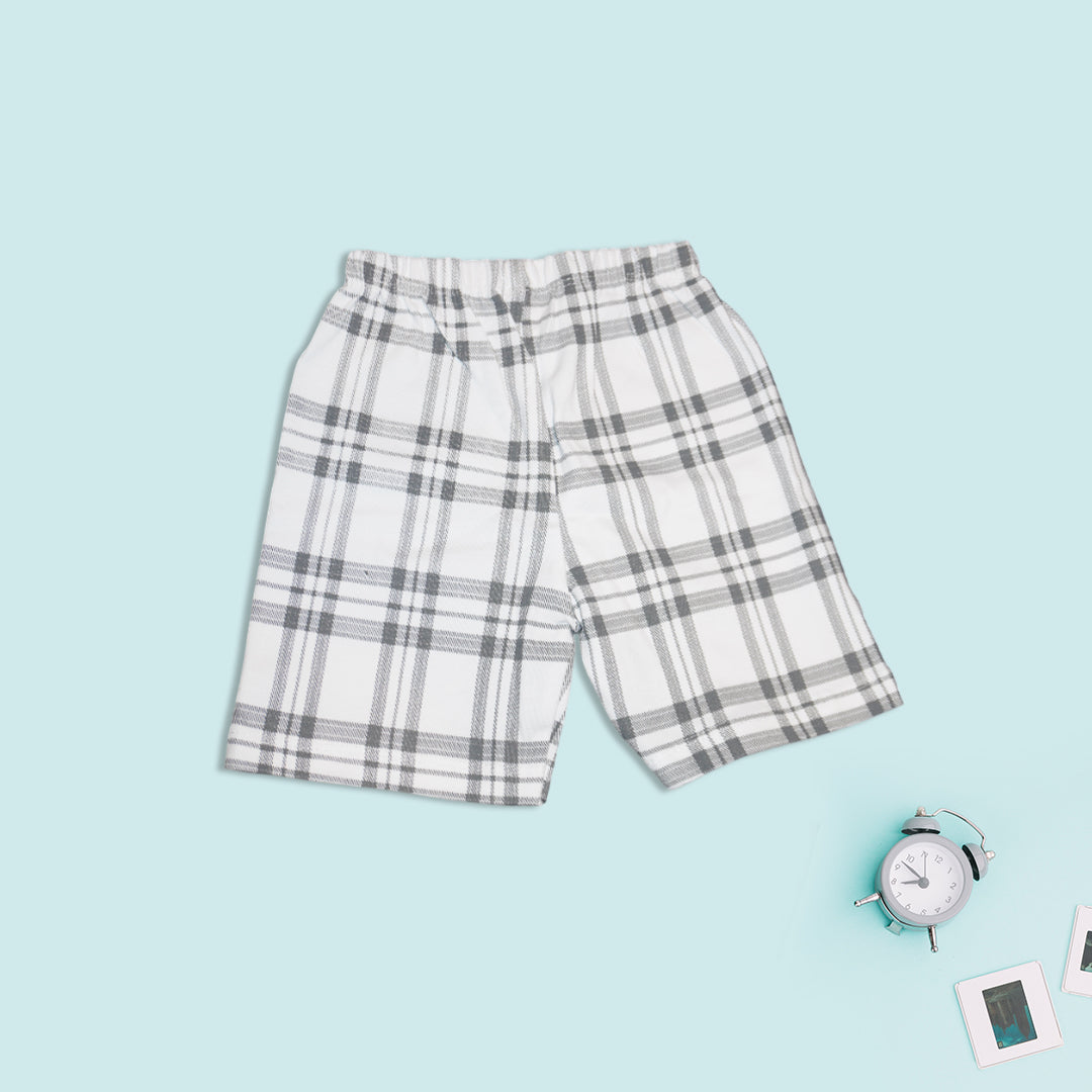 Kids Blue T-Shirt and White Checkered Shorts Set