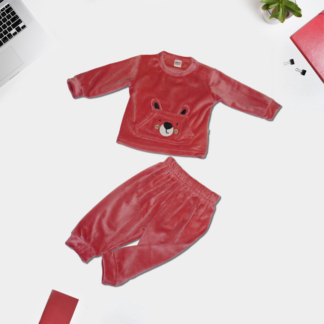 Full Sleeves Sweatshirt and Joggers with Bear Graphics - Dark Pink