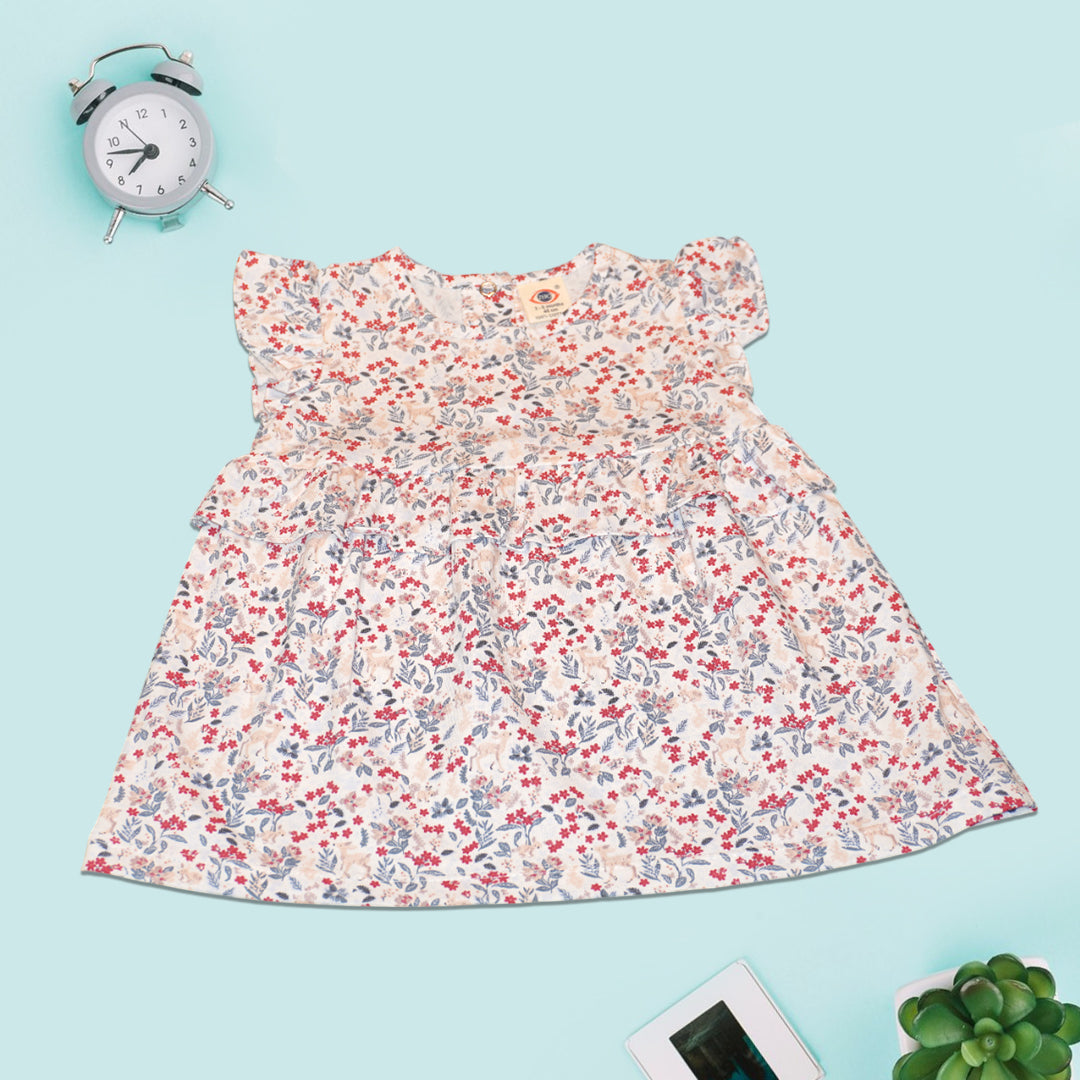 Baby Girls’ Ruffle Sleeve Floral Dress – Soft Cotton
