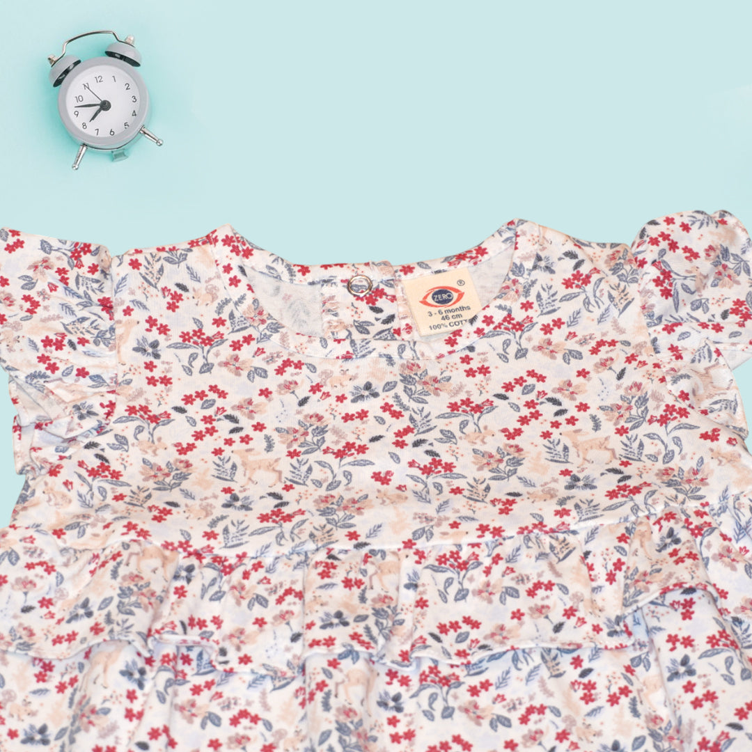 Baby Girls’ Ruffle Sleeve Floral Dress – Soft Cotton