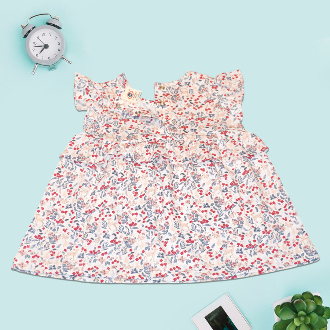 Baby Girls’ Ruffle Sleeve Floral Dress – Soft Cotton