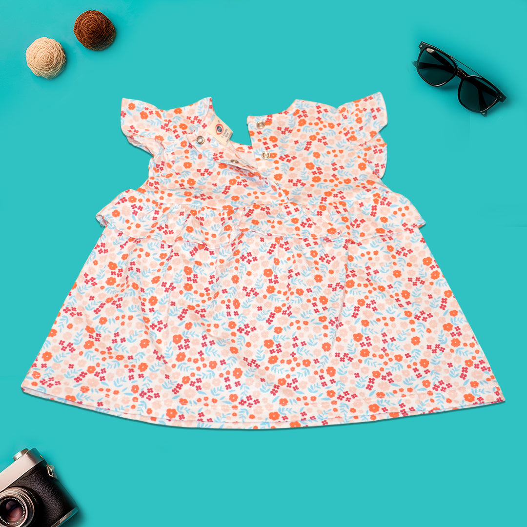 Baby Girls’ Ruffled Sleeve Dress – Bright Floral Print