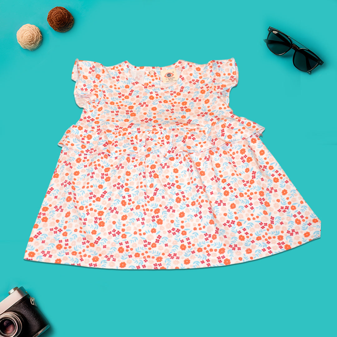 Baby Girls’ Ruffled Sleeve Dress – Bright Floral Print