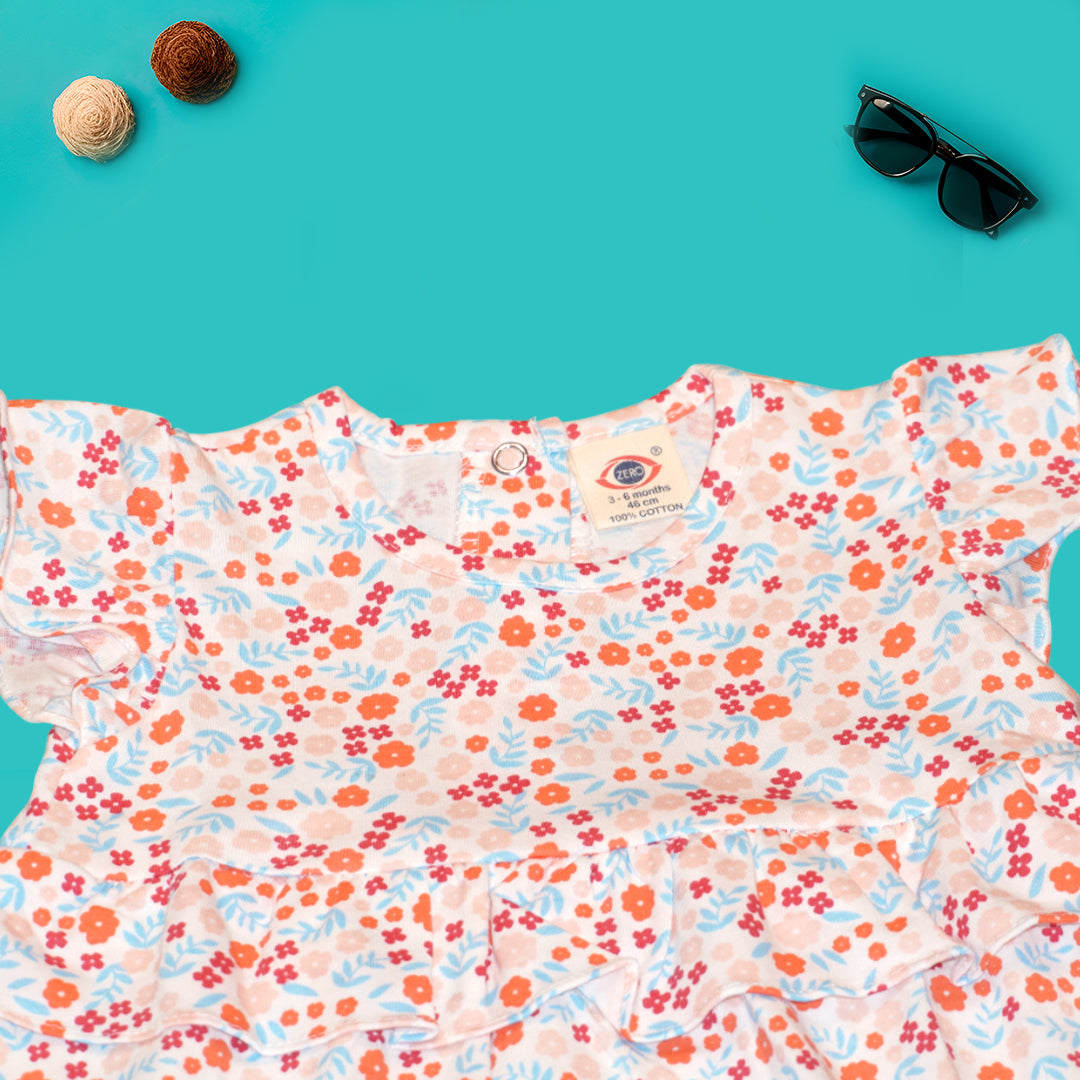 Baby Girls’ Ruffled Sleeve Dress – Bright Floral Print