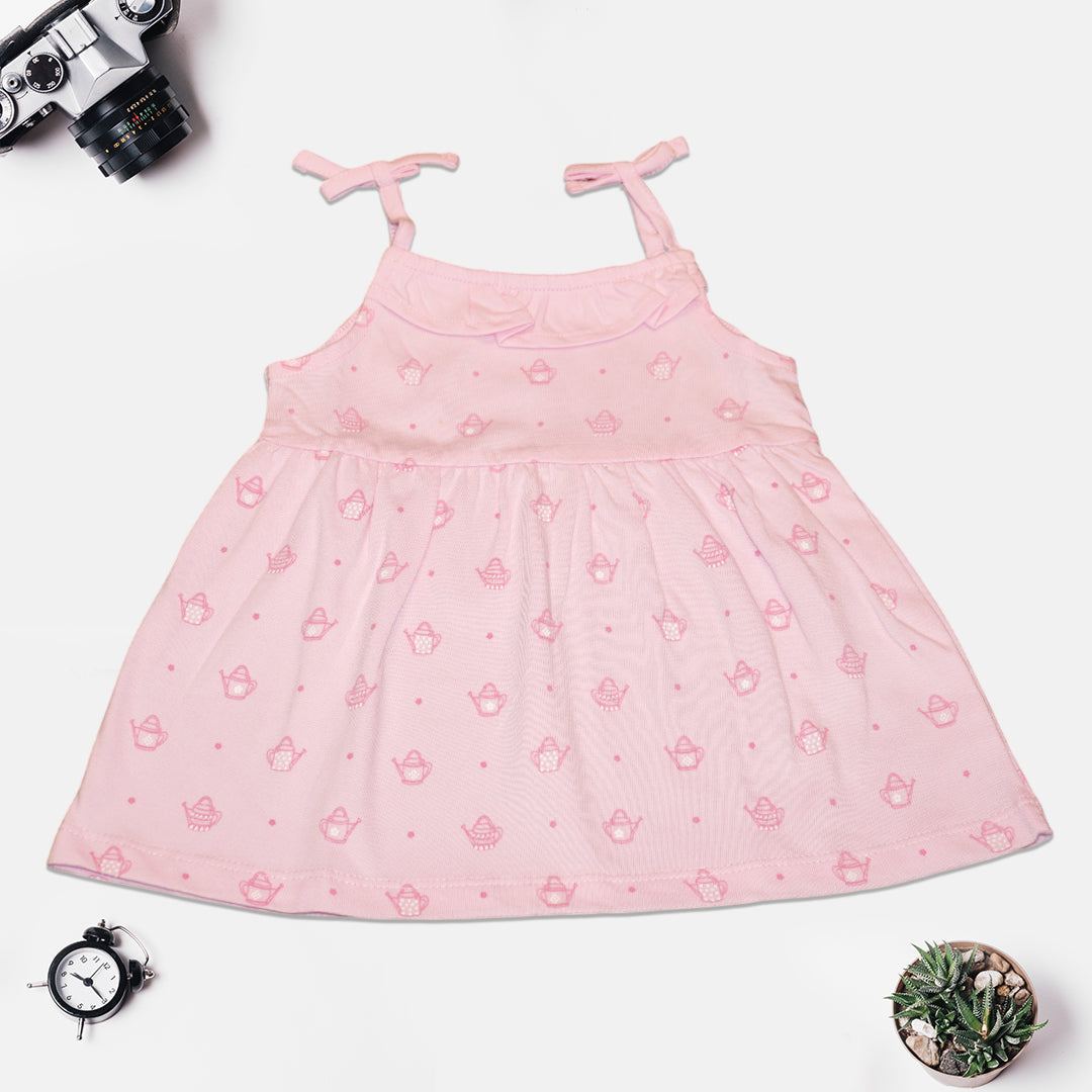 Baby Girls Sleeveless Bow-Tie Strap Dress – Soft Pink