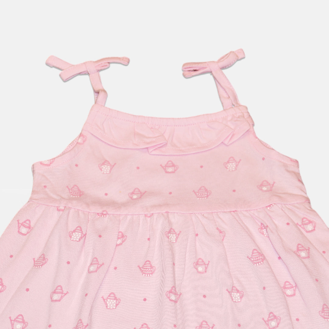 Baby Girls Sleeveless Bow-Tie Strap Dress – Soft Pink