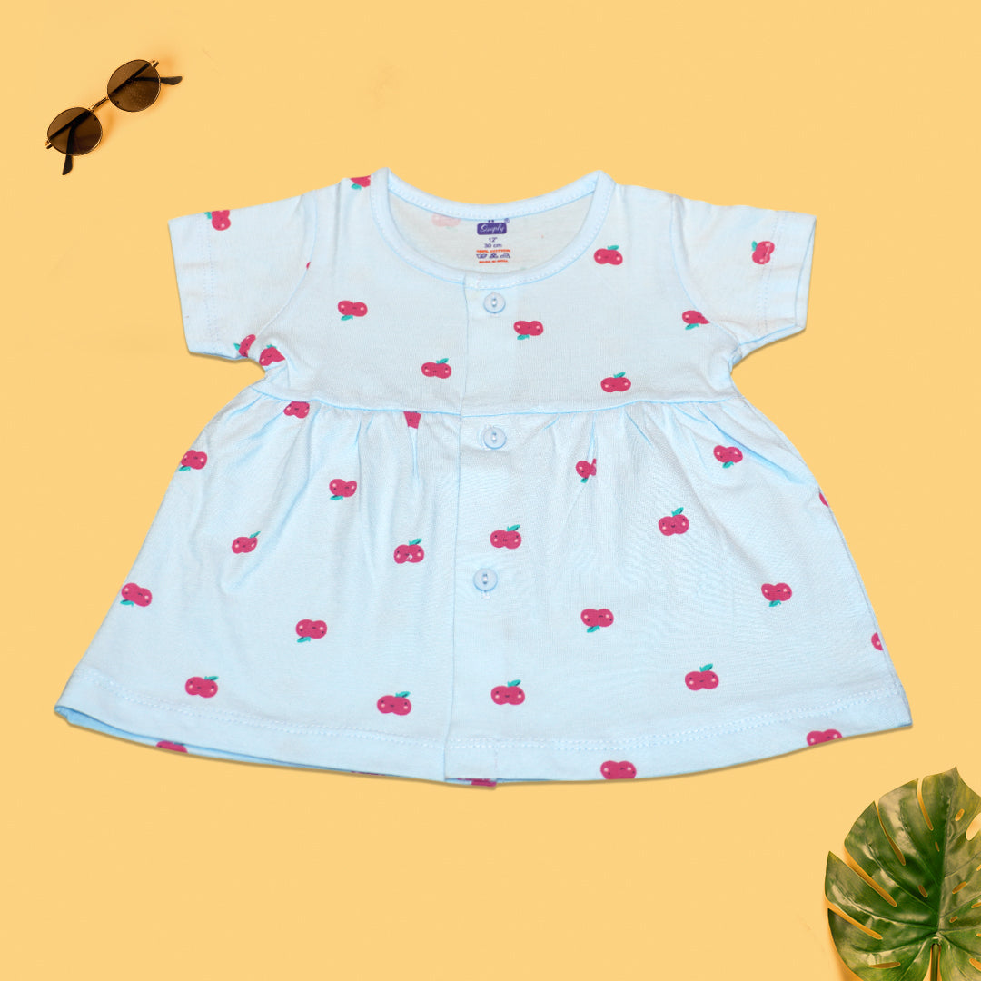 Baby Girl Frock Set – Pack of 3 | Front Open | Fruity Print | Cotton