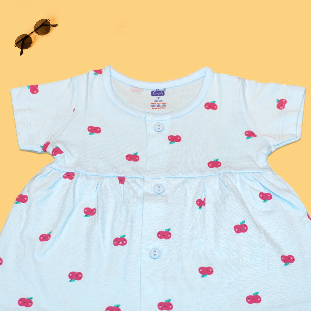 Baby Girl Frock Set – Pack of 3 | Front Open | Fruity Print | Cotton