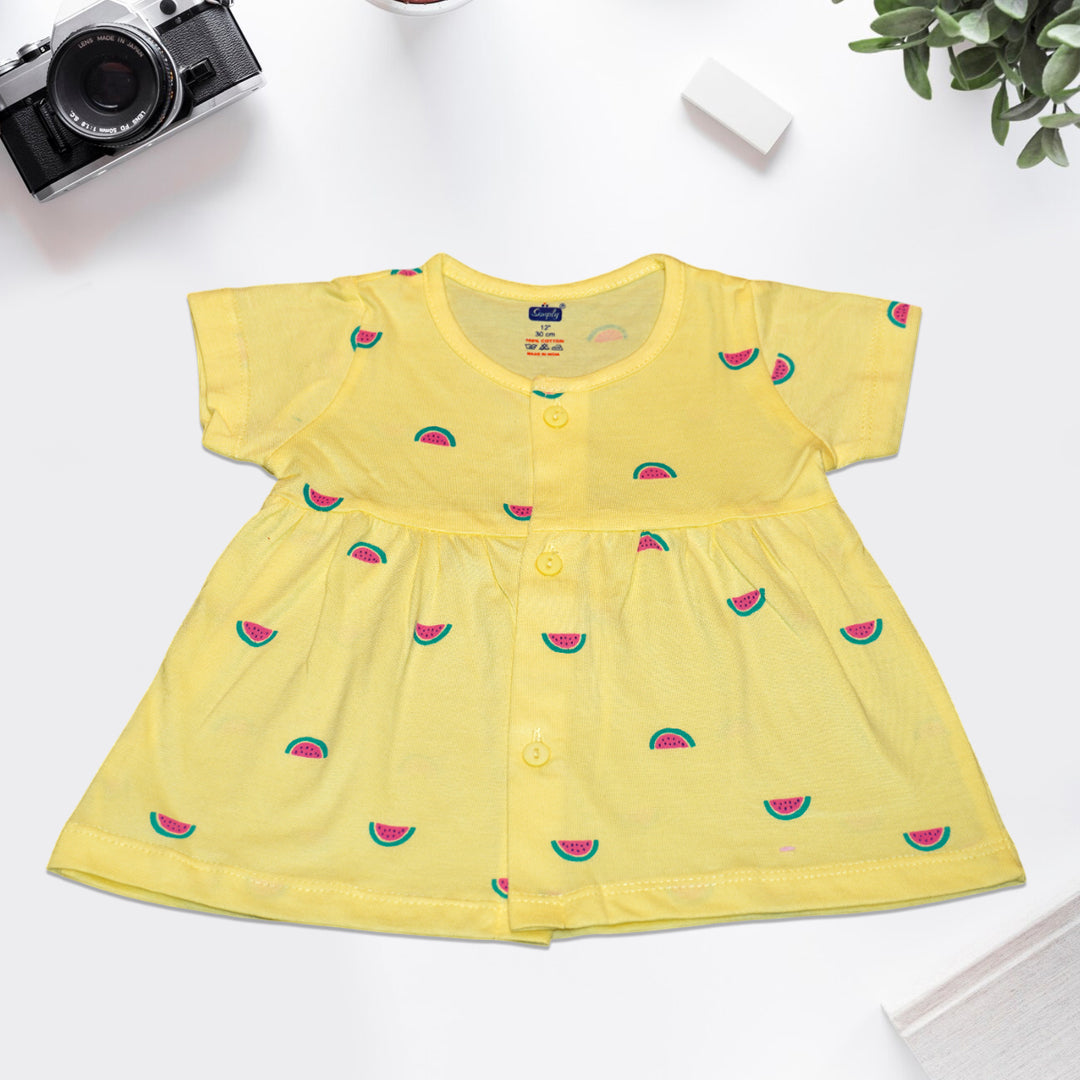 Baby Girl Frock Set – Pack of 3 | Front Open | Fruity Print | Cotton