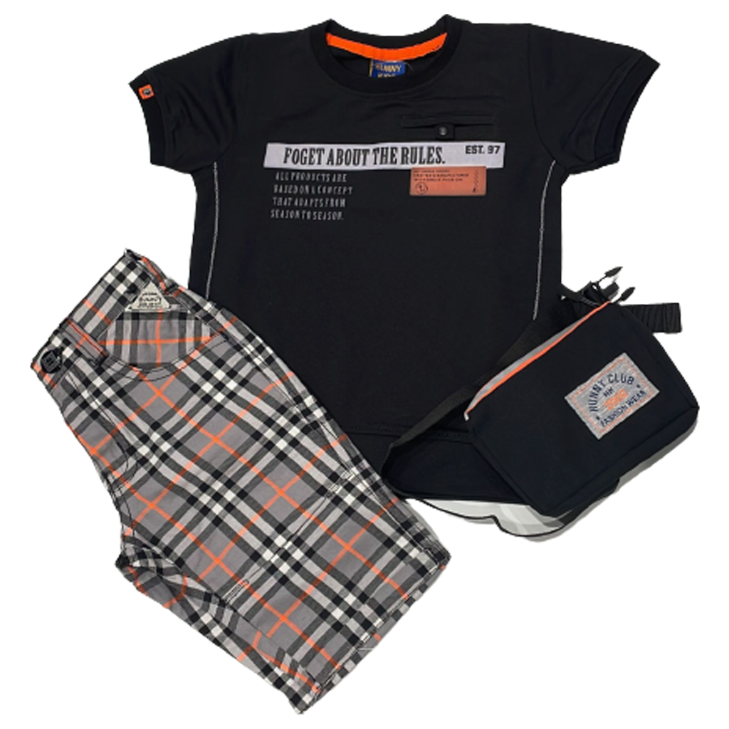 Black Kids Casual Set with Bag