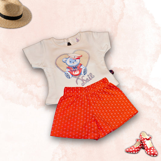 Girls White Tee with Polka Dots Shorts