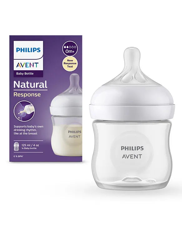 Avent Philips Natural Baby Feeding Bottle | Natural Response Technology Mimics Breastfeeding | Uniquely Designed Nipple releases milk only when baby drinks  - 125ml