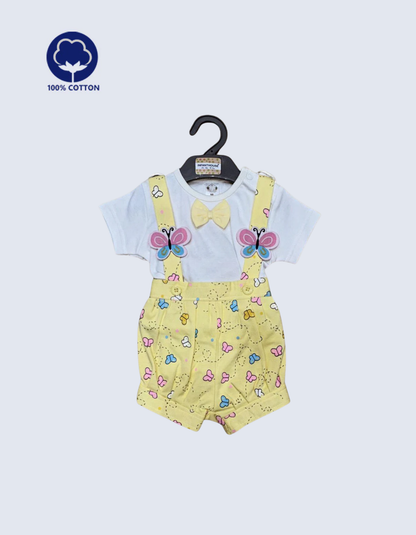 Baby Butterfly Print Suspender Romper – Adorable Bow & White T-Shirt