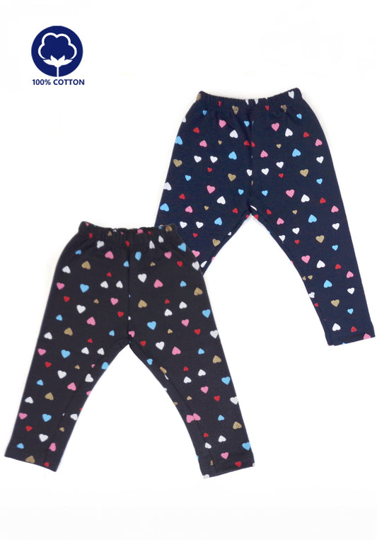 Girls Cotton Fleece Heart Print Leggings – Single Piece