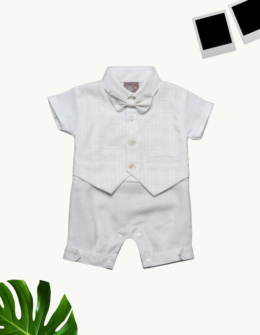 Baby Boy Gentleman Romper with Faux Vest and Bow Tie