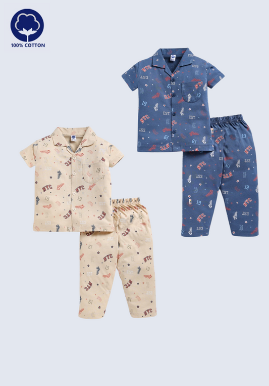 Boys' 100% Cotton NYC Printed Night Suit Set