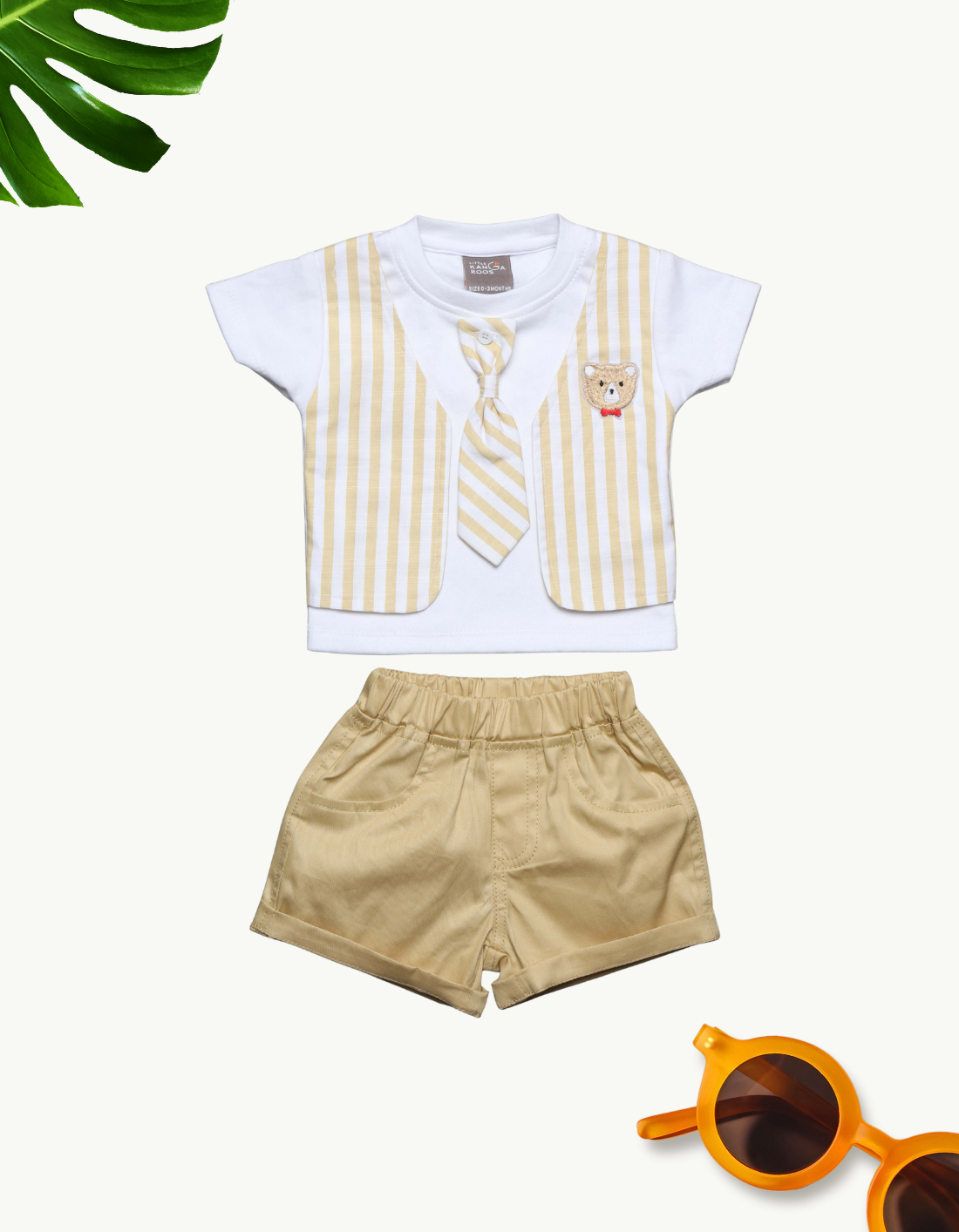 Baby Boy Faux Vest and Tie Outfit with Shorts