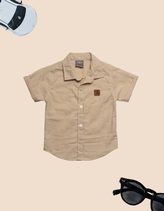 Kids Tan Textured Short Sleeve Button-Up Shirt