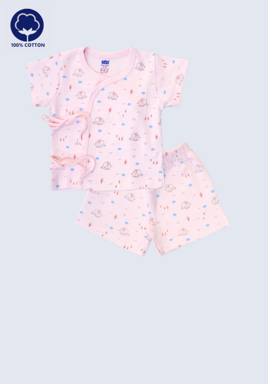 Pink Rabbit Light Peach Half-Sleeve Jersey Shorts Set with Animal Print