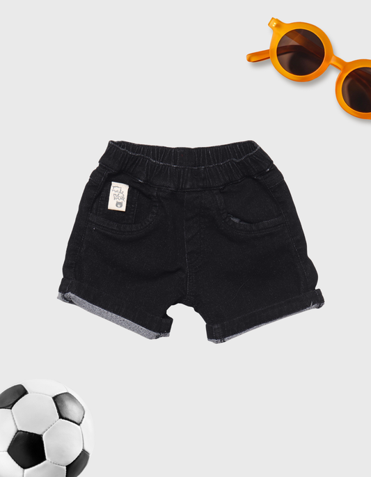 Kids Black Elastic Waist Denim Pull-On Shorts