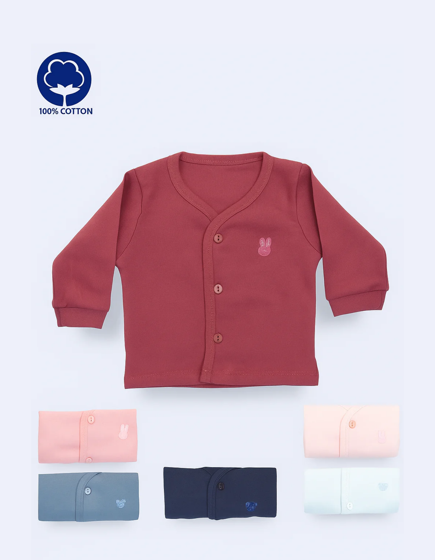 Simply 100% Cotton Interlock Front Open Baby Vest – Full Sleeves Set of 3
