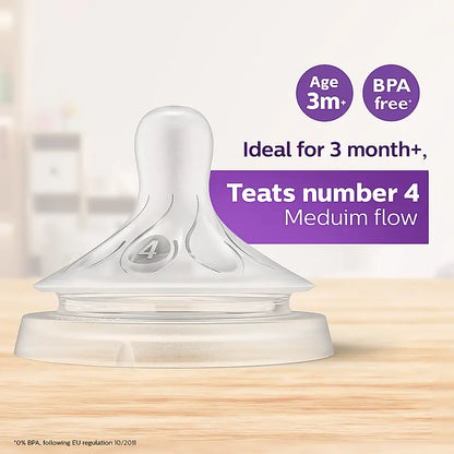 Avent Natural Response Teat for Babies Aged 3 months and above | Flow 4 | Pack of 2 | BPA Free |