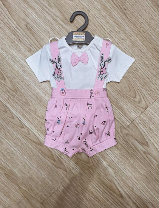 Baby Butterfly Print Suspender Romper – Adorable Bow & White T-Shirt